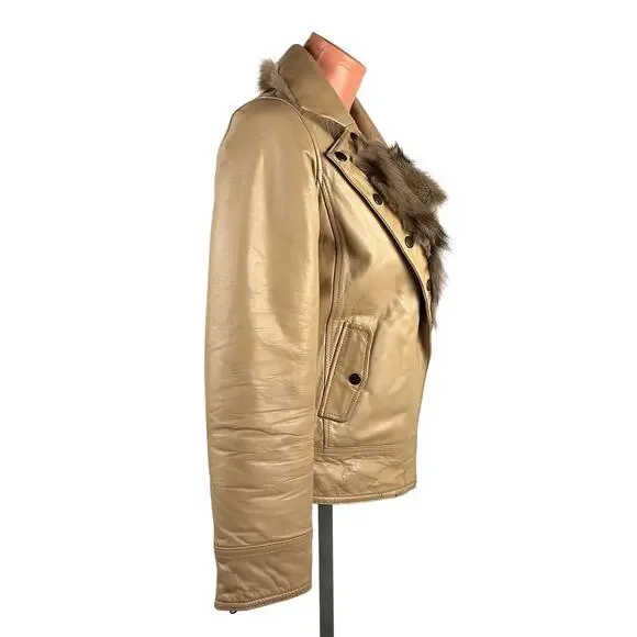 Y2K Fox Fur & Lambskin Leather Moto Jacket Reversible S